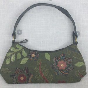 Leslie Fay Olive Green Floral Appliqué Cloth Shoulder Bag NEW